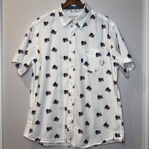 Free Planet Mens American Flag Print Short Sleeve Button Shirt White XL EUC